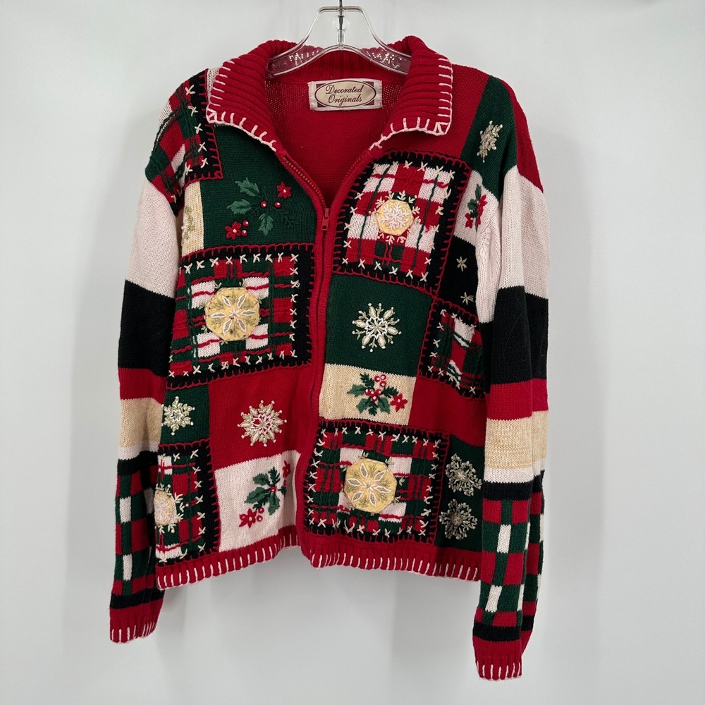 Decorated Originals Womens Ugly Christmas Sweater‎ Size XL Holiday Cardigan